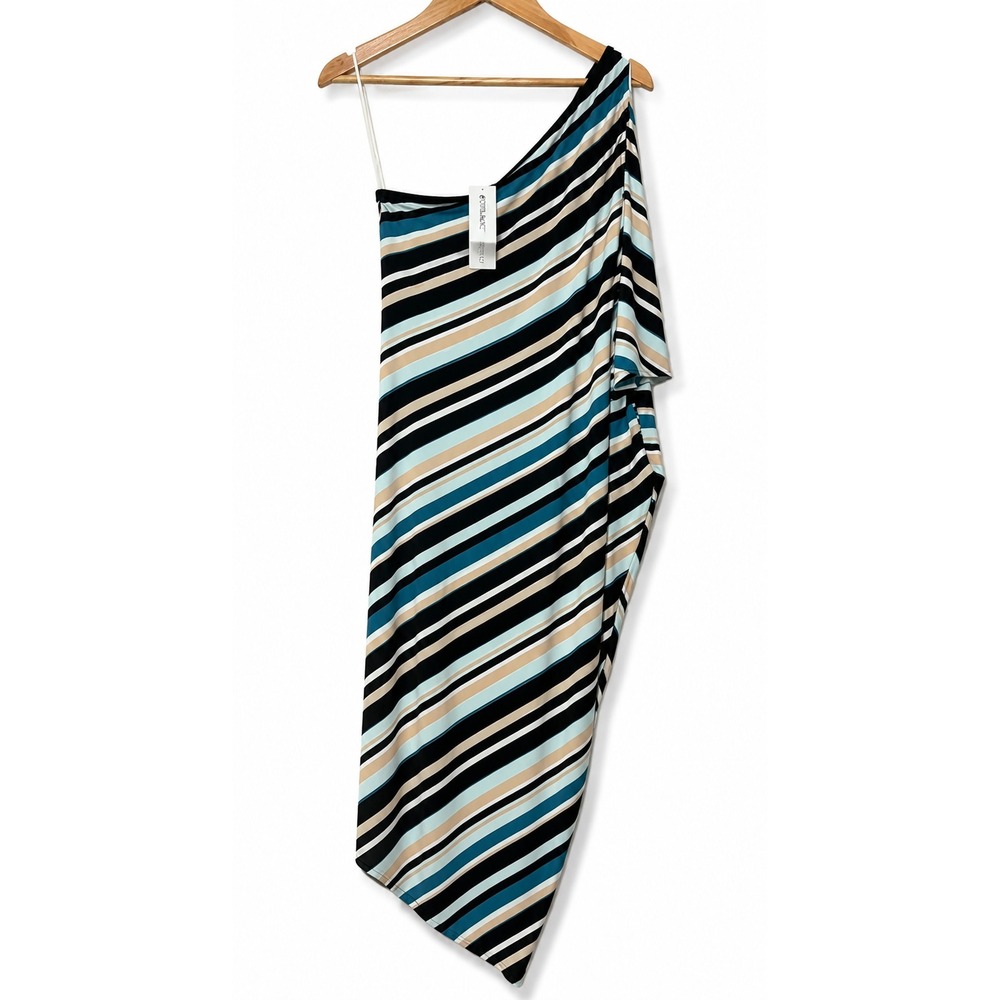 Lane Bryant Womens 14/16 One Shoulder Dress Striped Blue Asymmetrical NWT